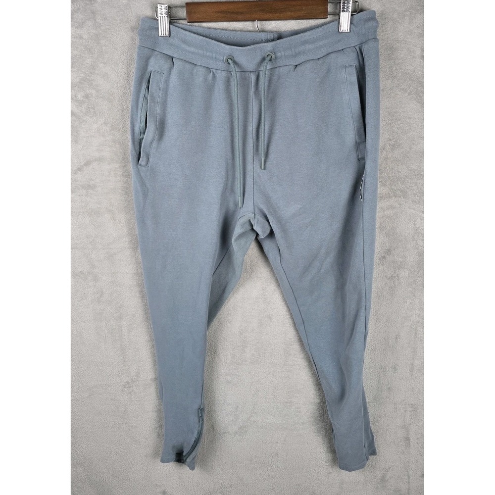 YoungLA Slate Blue Tapered Joggers Large Zipper Pockets Ankle Zip Athletic Pants